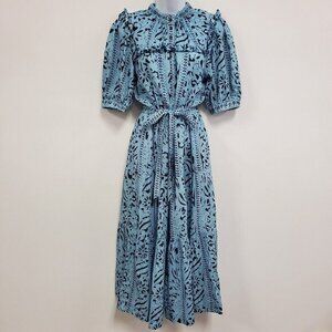 Lola Australia Womens Boho Peasant Ruffled Midi Dress Size XS Blue Victorian